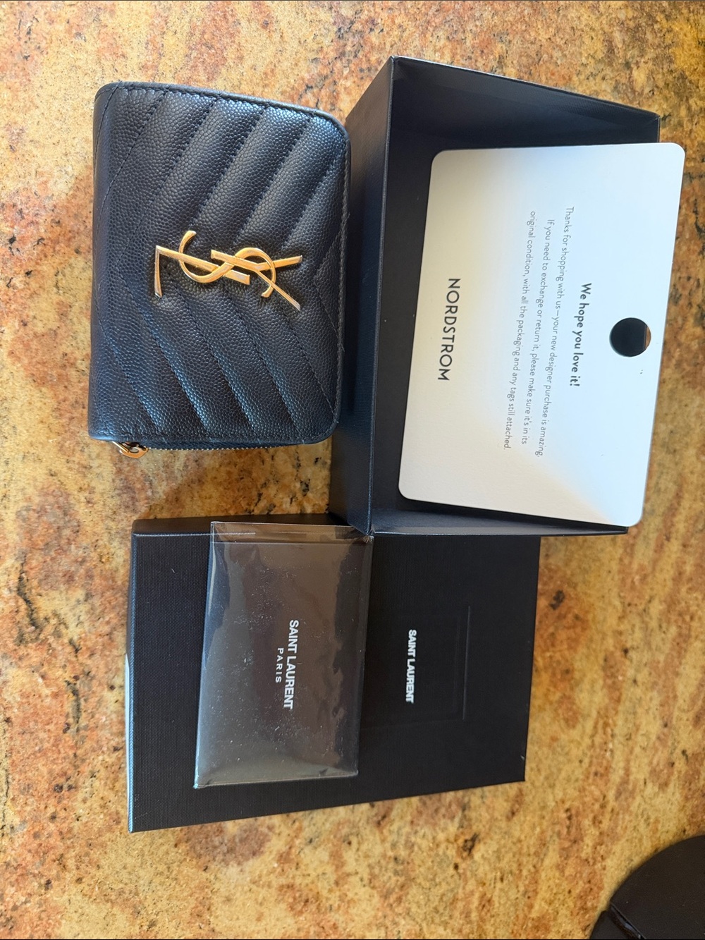 Saint Laurent Black Quilted Leather Compact Zip Wallet with Gold YSL Emblem